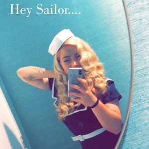 Bettie Page Sailor Wiggle Dress in Navy Blue